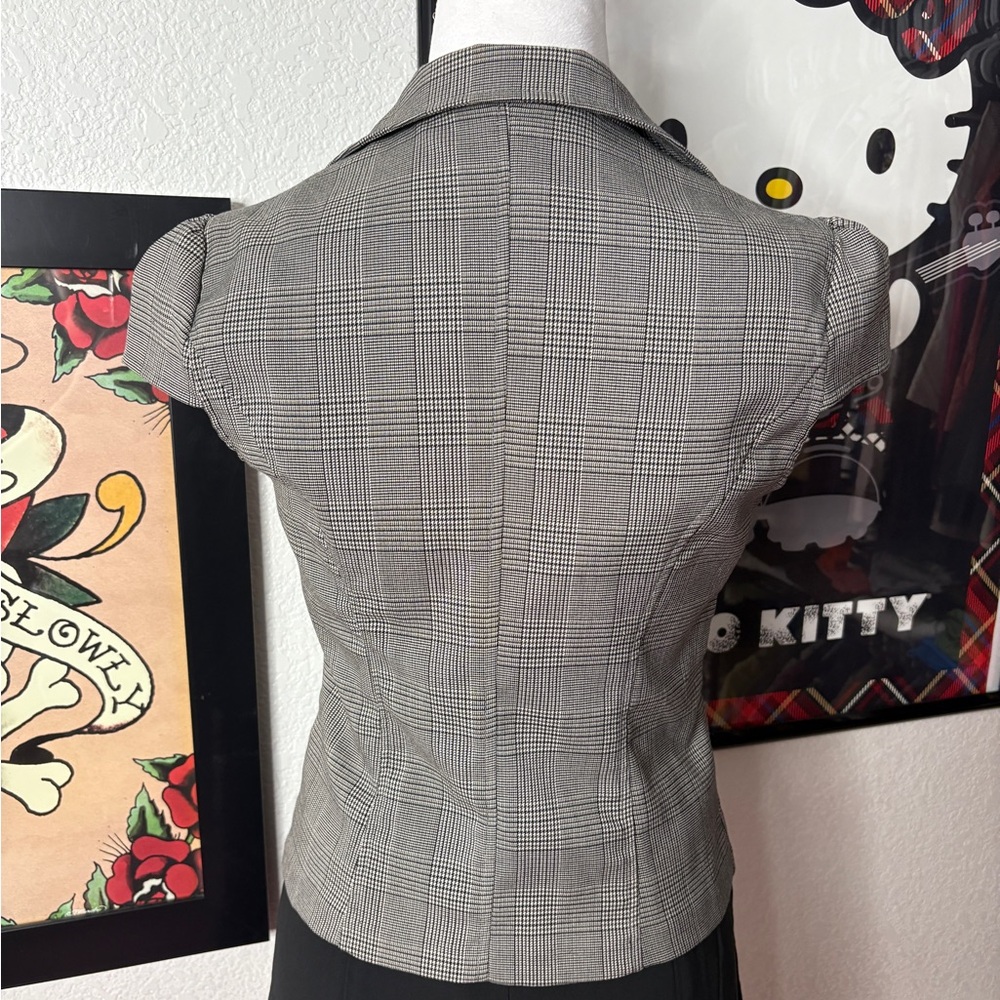 Plaid Office Short Sleeve Blouse - Picture 3 of 5
